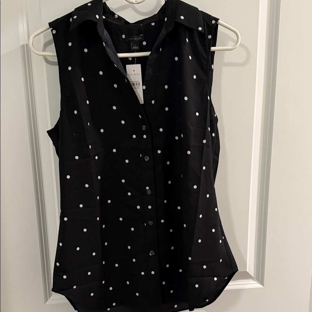 Ann Taylor Black and White Polka Dot Button Down Shirt